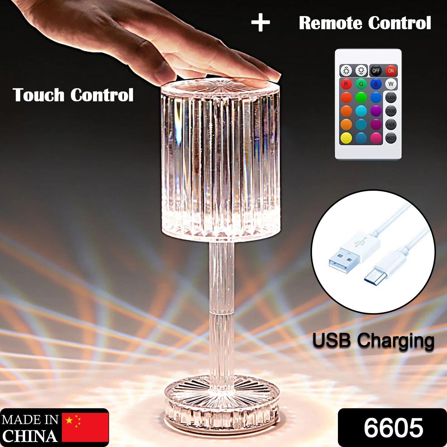 6605 Crystal Table Lamp , Touch Control Atmosphere Nightstand Lamp With USB Charging Line DeoDap 6605 Crystal Table Lamp , Touch Control Atmosphere Nightstand Lamp With USB Charging Line DeoDap